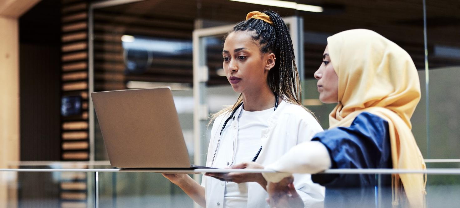 Two researchers looking at a laptop