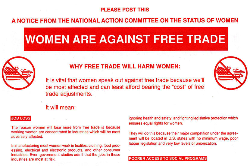 Poster, National Action Committee on the Status of Women, “Women are Against Free Trade”