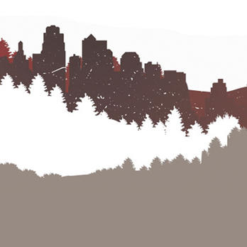 Vue d'ensemble de bâtiments, de montagnes et d'arbres