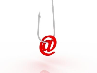 Symbole d'arobase traversé par un hameçon