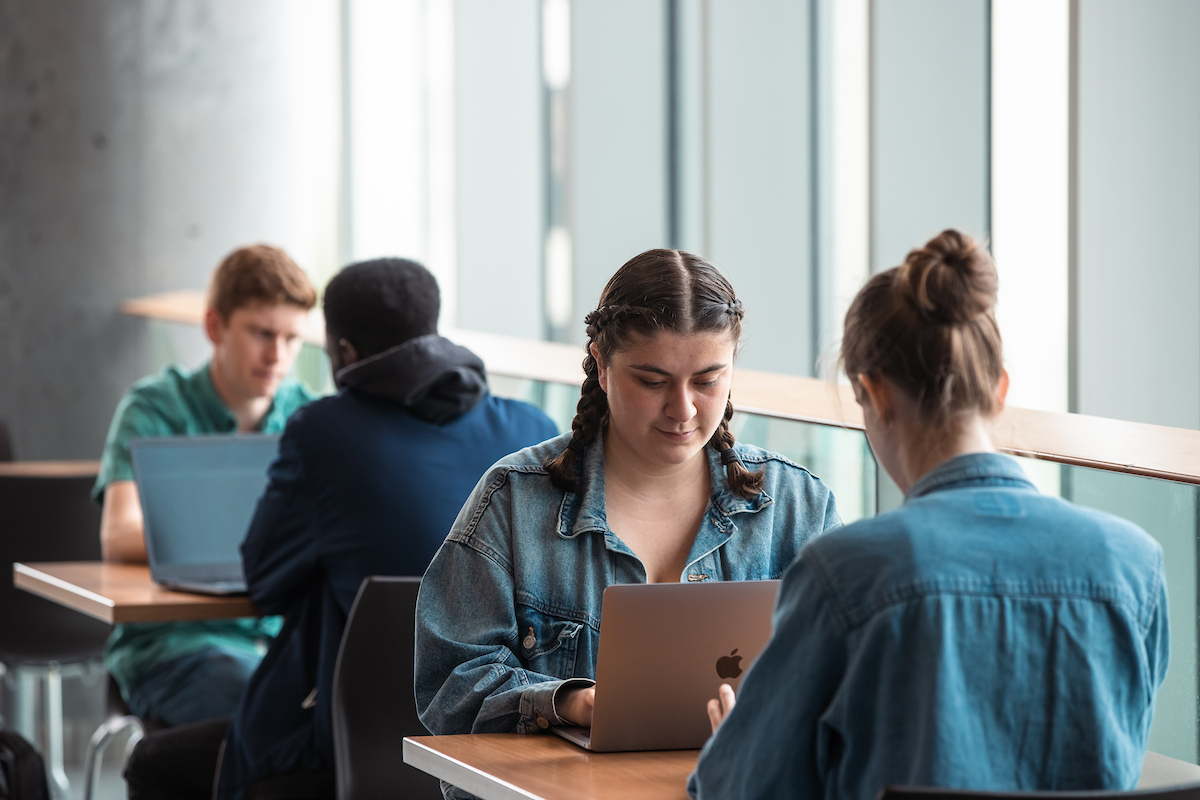 Students working on her laptop