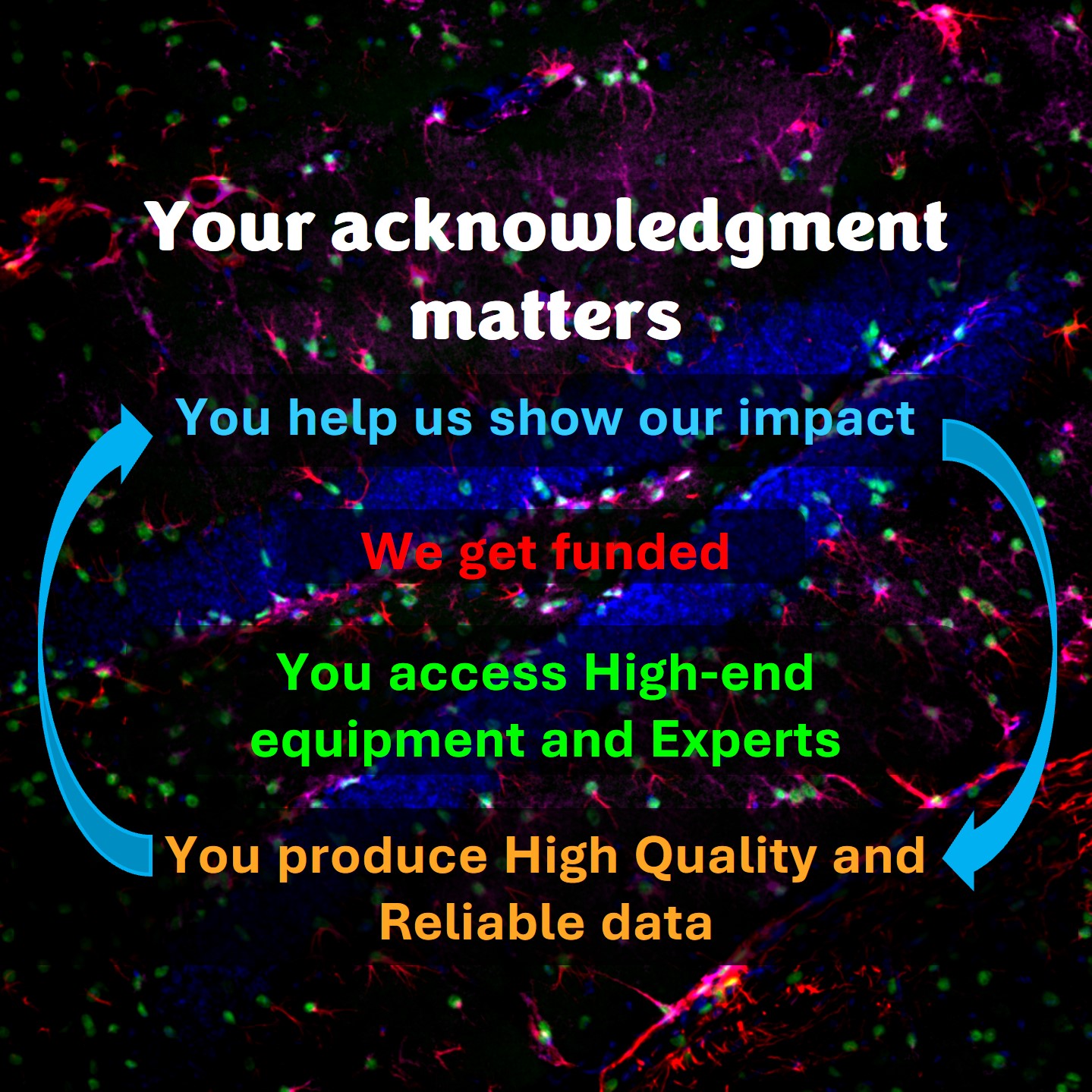 Poster explaining why the acknowledgements of the facility matters for their funding.
