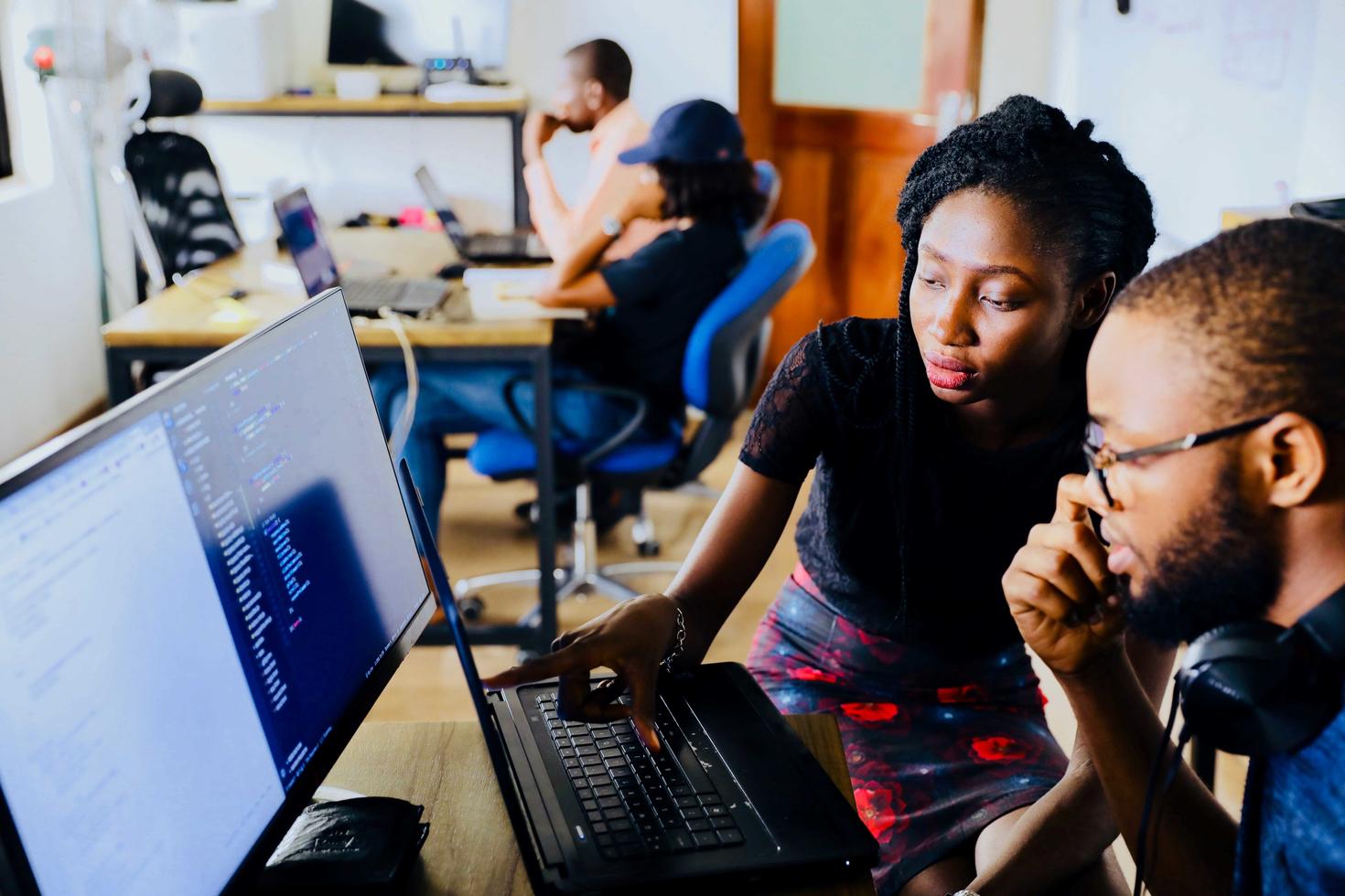 Students working at a computer