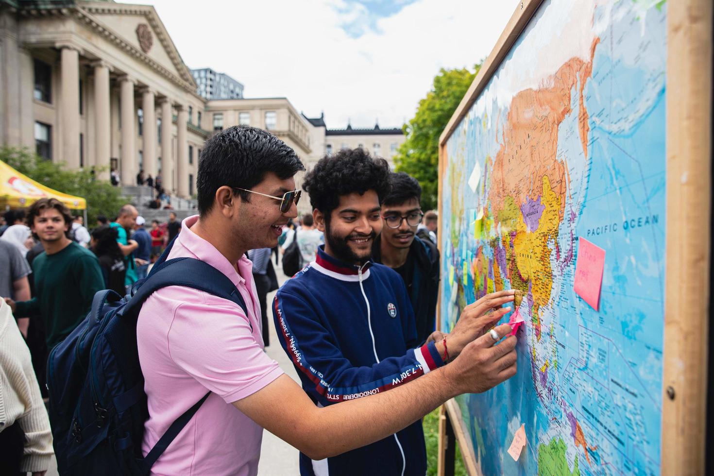 International students showing on a map where they are from